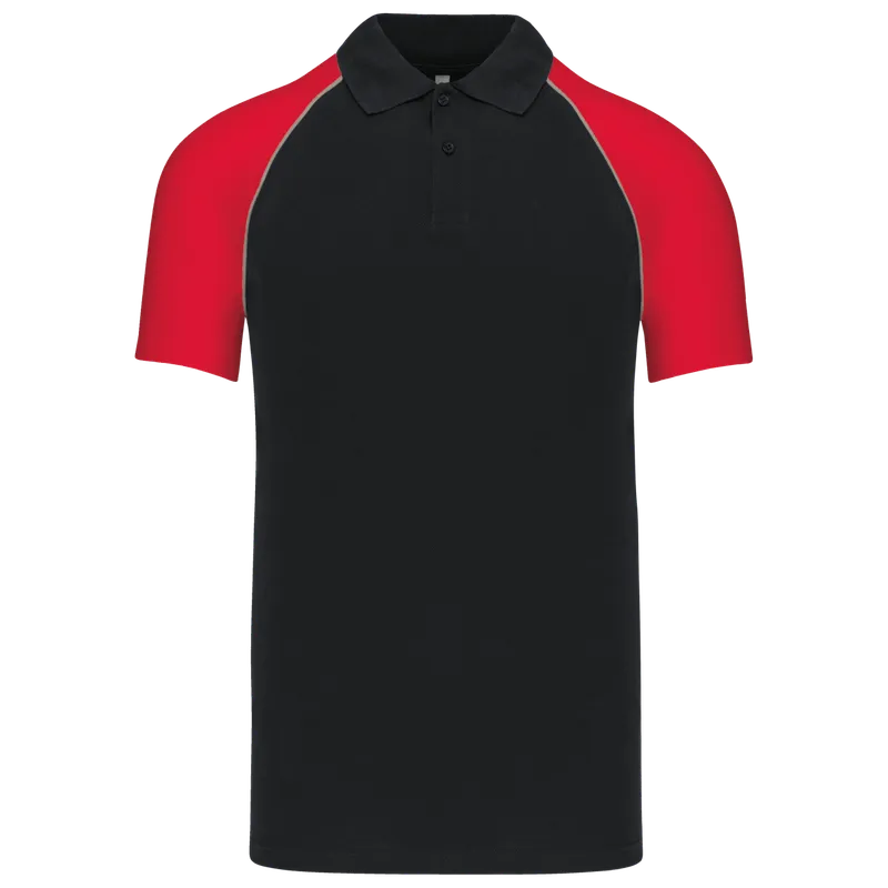 Tricou polo bărbați Kariban Baseball Short-sleeved personalizat, negru