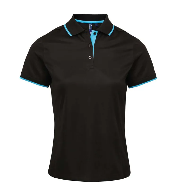 Tricou polo damă Premier Contrast Coolchecker® personalizat, negru