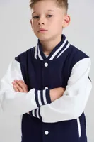 Jachetă copii Just Hoods Varsity personalizată, pe model