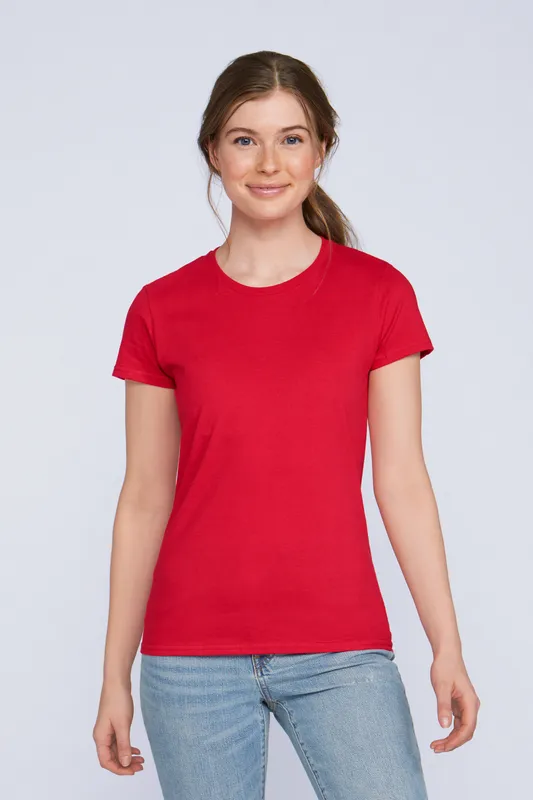 Tricou damă Gildan Premium Cotton® personalizat, pe model