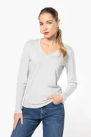 Tricou cu mânecă lungă damă Kariban V-neck personalizat, pe model