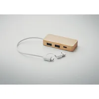 Hub USB cu 3 porturi din bambus personalizat, vedere detaliu