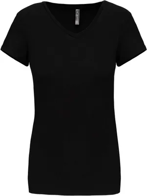 Tricou damă Kariban Short-sleeved V-neck personalizat, negru