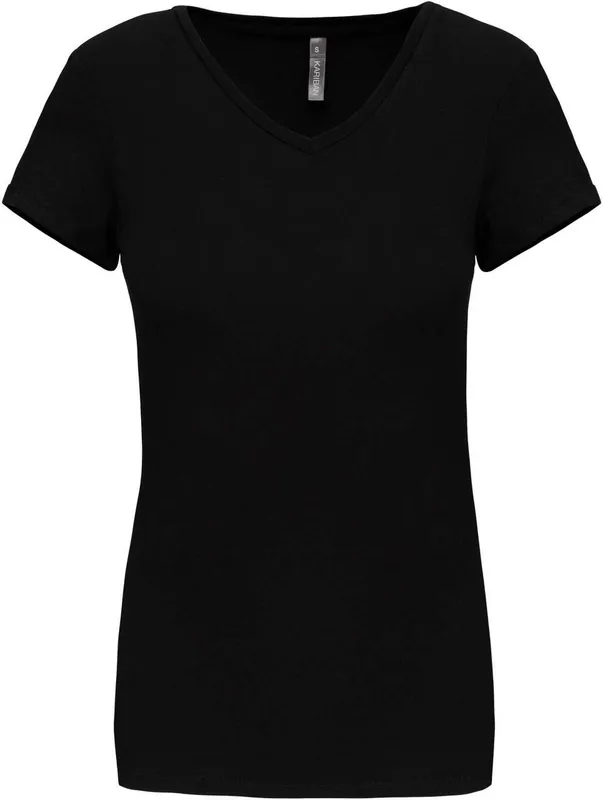 Tricou damă Kariban Short-sleeved V-neck personalizat, negru