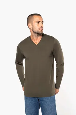 Tricou cu mânecă lungă bărbați Kariban V-neck personalizat