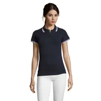 PASADENA polo femei 200g personalizată, albastr marin francez/alb