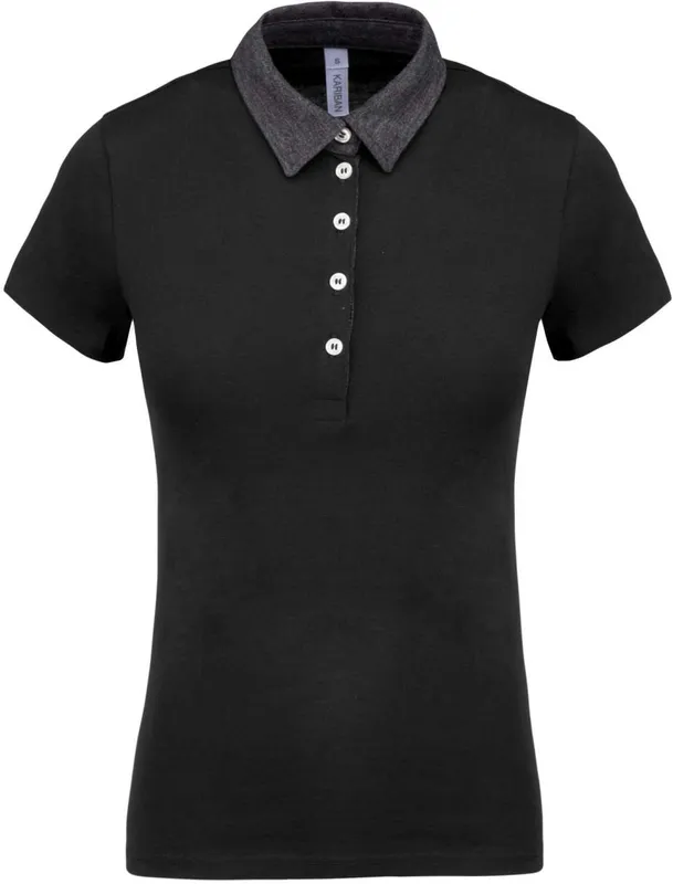Tricou polo damă Kariban Two-tone Jersey personalizat, negru