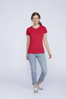 Tricou damă Gildan Premium Cotton® personalizat, pe model