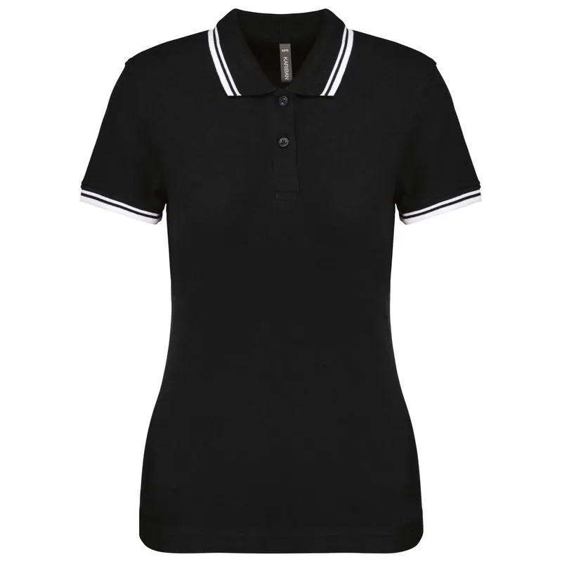 Tricou polo damă Kariban Ladie S Short-sleeved Poloshirt With Contrasting Piping personalizat, negru