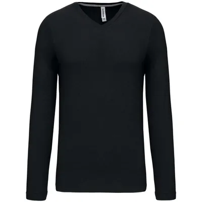 Tricou cu mânecă lungă bărbați Kariban V-neck personalizat, negru