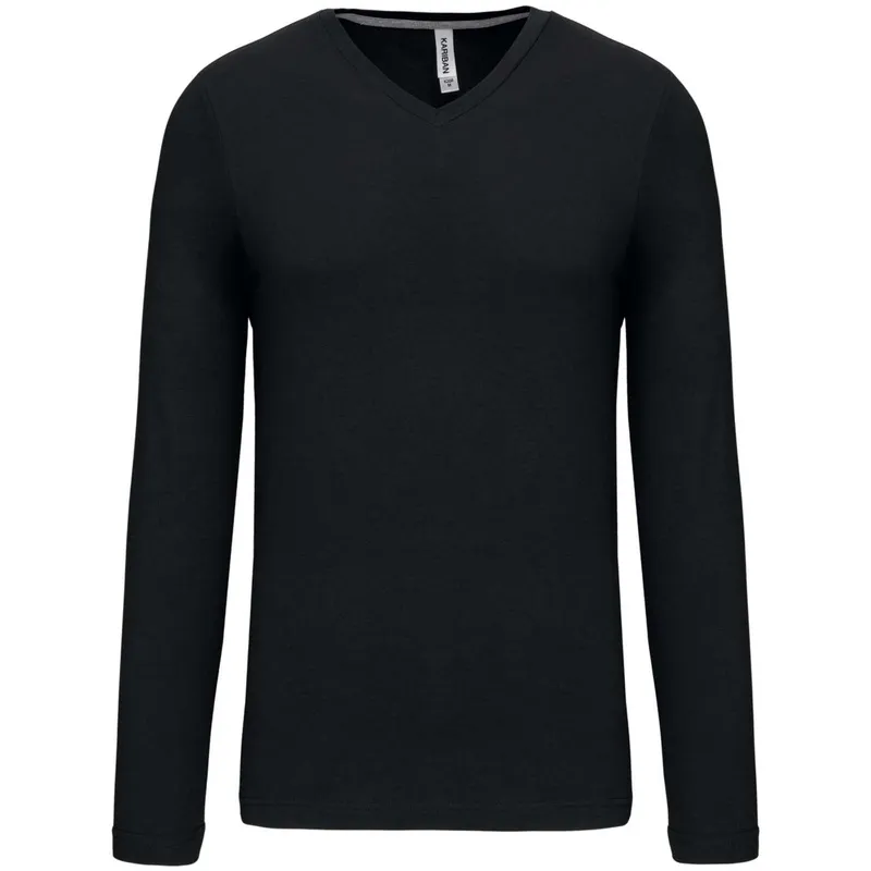 Tricou cu mânecă lungă bărbați Kariban V-neck personalizat, negru