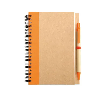 Bloc notes reciclat și pix personalizat, portocaliu