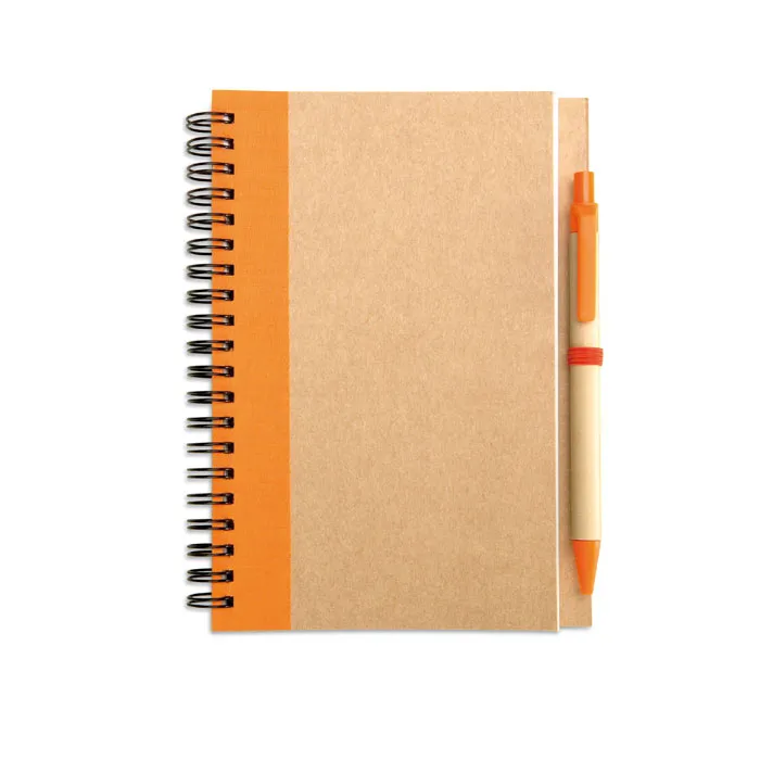 Bloc notes reciclat și pix personalizat, portocaliu