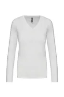 Tricou cu mânecă lungă damă Kariban V-neck personalizat, alb