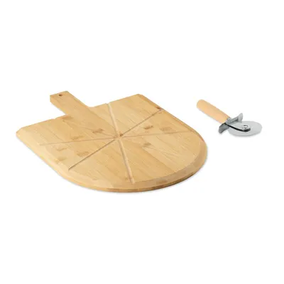 Tavă și cuțit pt pizza bambus