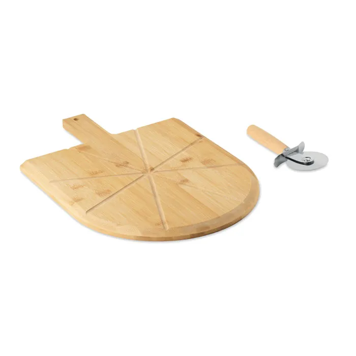 Tavă și cuțit pt pizza bambus
