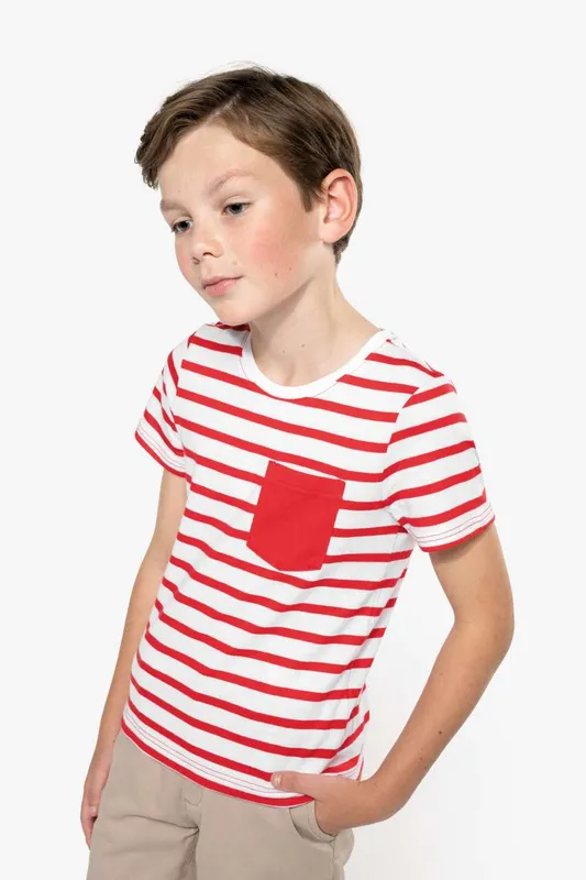 Tricou copii Kariban Striped Short Sleeve Sailor With Pocket