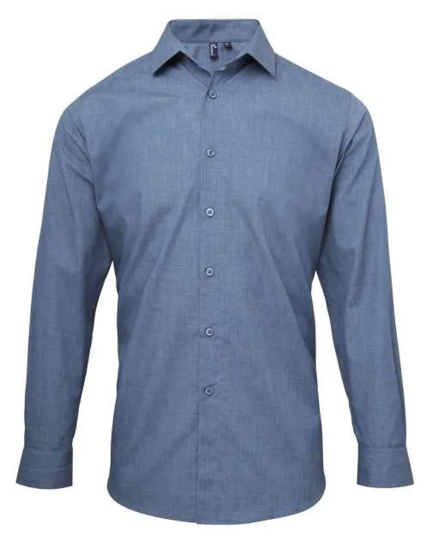 Cămașă bărbați Premier Cross-dye Roll Sleeve Poplin Bar personalizată, pe model