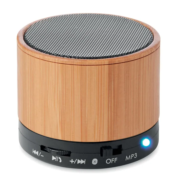 Boxă rotundă wireless bambus personalizată