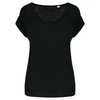 Tricou damă Spasso V-neck Linen personalizat, negru