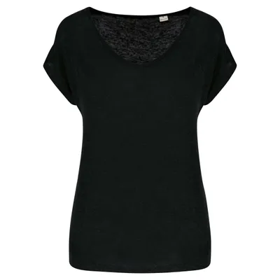 Tricou damă Spasso V-neck Linen personalizat, negru