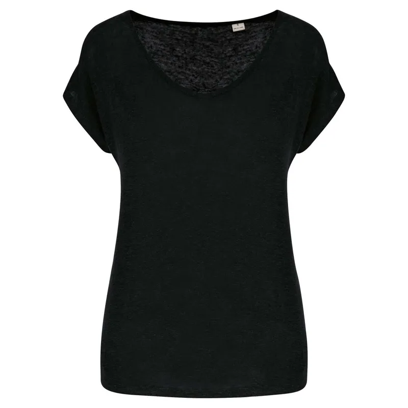 Tricou damă Spasso V-neck Linen personalizat, negru